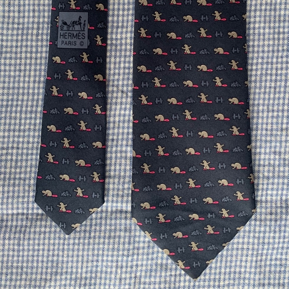 Hermes Silk Tie // Navy, grey, pink